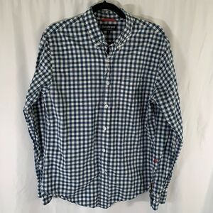 Betabrand Dress Shirt Men's Large Blue White Button Up Long Sleeve Cotton Blend